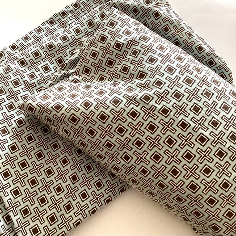 Jonathan Adler Flat + Fitted Bed Sheet Set Cotton Bedding Size Full Double